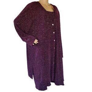 Vintage 2 Pc Dress Set Women's 24W Jacket Tunic Midi Stretch Eggplant Glitter